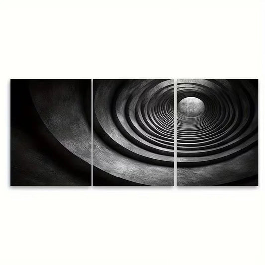 3pcs Monochrome Abstract Circular Swirling Metal Print Ready to Hang Art