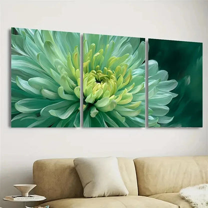 3pcs Green Chrysanthemum Flower Print Wall Art Set Canvas Framed 50x70cm - High Quality Print 100% Australian Made Wall Canvas Ready to Hang