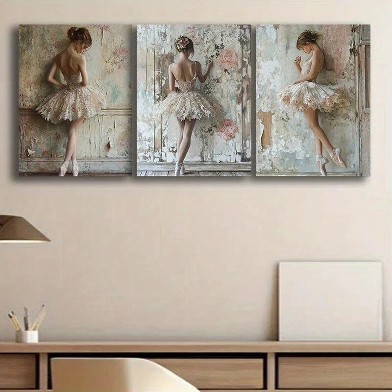 3pcs Abstract Figure Wearing White Dress Metal Print Ready to Hang Art