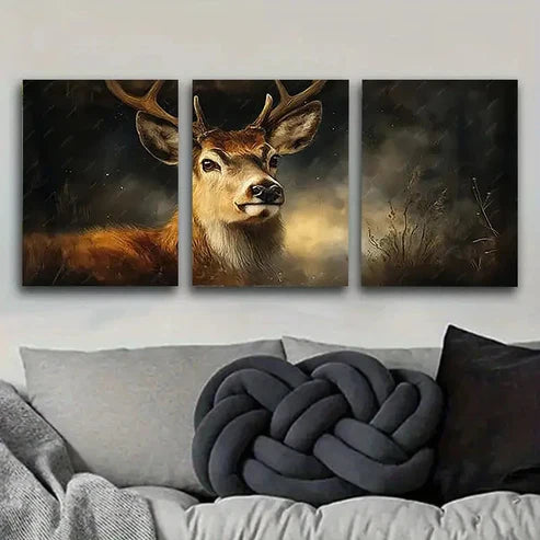 3pcs Majestic Elk in Mist Vintage Wall Art Set Canvas Unframed - High Quality Print 100% Australian Made Wall Canvas - Bella Home Decor