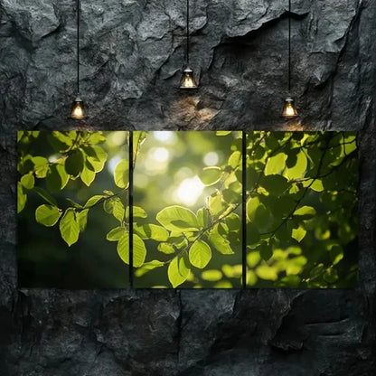 3pcs Vibrant Green Foliage with Golden Sunlight Wall Art Set Canvas Unframed - High Quality Print 100% Australian Made Wall Canvas
