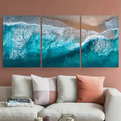 3pcs Blue Seascape Coastal Beach Prefect Wall Art Set Canvas Framed 40x60cm - High Quality Print 100% Australian Made Wall Canvas Ready to Hang - Bella Home Decor