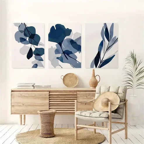 3pcs Navy Blue Abstract Botanical Aesthetic Canvas Unframed - High Quality Print 100% Australian Made Wall Canvas