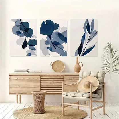 3pcs Navy Blue Abstract Botanical Aesthetic Canvas Unframed - High Quality Print 100% Australian Made Wall Canvas