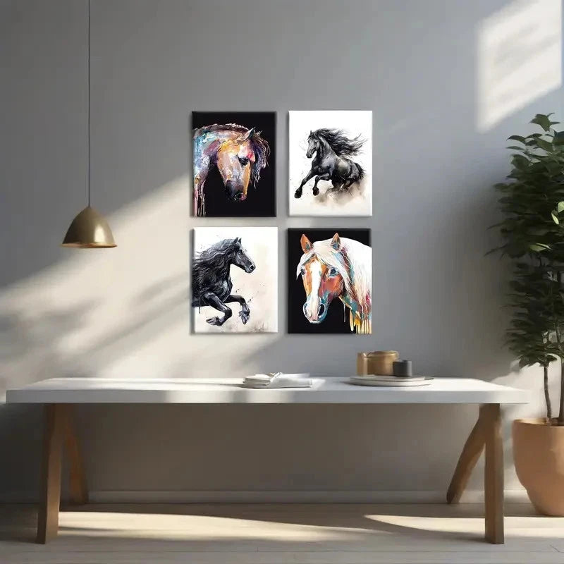 4pcs Framed Horse   Wall Art Canvas Framed