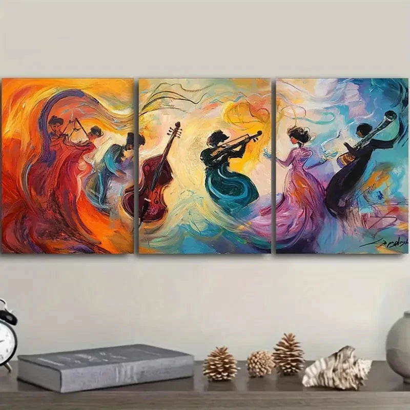 3pcs Colorful Abstract Musicians Painting Metal Print Ready to Hang Art - Bella Home Decor