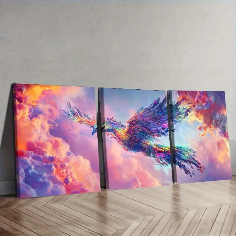 3pcs A beautiful phoenix Wall Art Set Canvas Framed 60x90cm - High Quality Print 100% Australian Made Wall Canvas Ready to Hang - Bella Home Decor