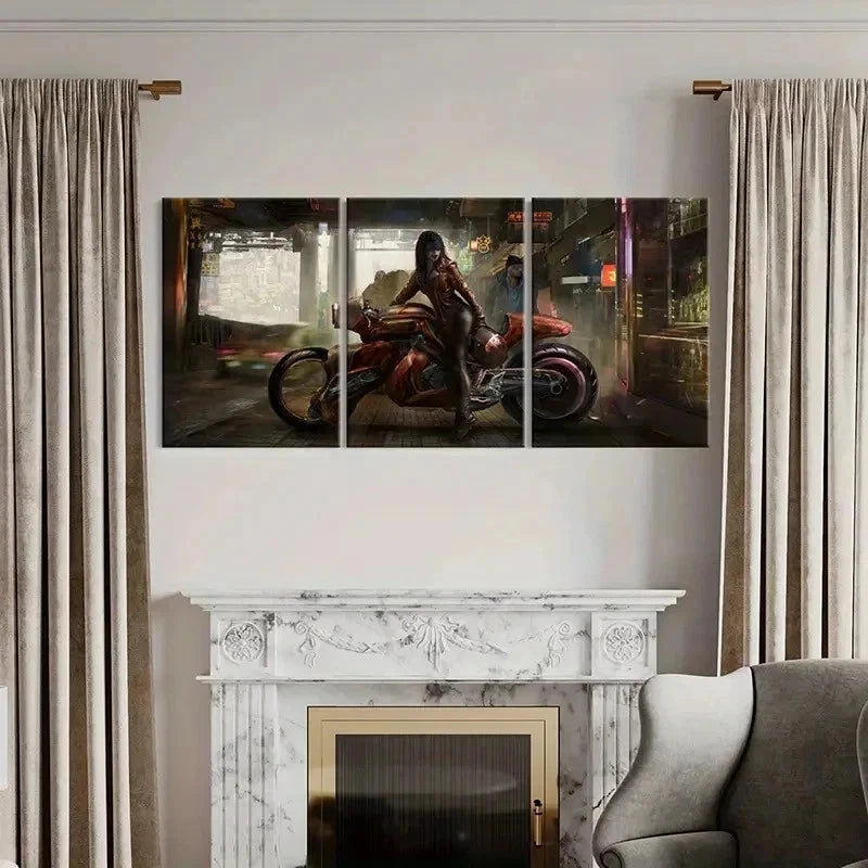3pcs Beautiful Anime Girl with Motorcycle Wall Art Set Canvas Framed 50x70cm - High Quality Print 100% Australian Made Wall Canvas Ready to Hang - Bella Home Decor