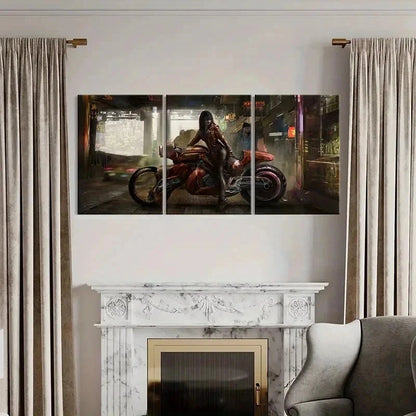 3pcs Beautiful Anime Girl with Motorcycle Wall Art Set Canvas Framed 50x70cm - High Quality Print 100% Australian Made Wall Canvas Ready to Hang - Bella Home Decor