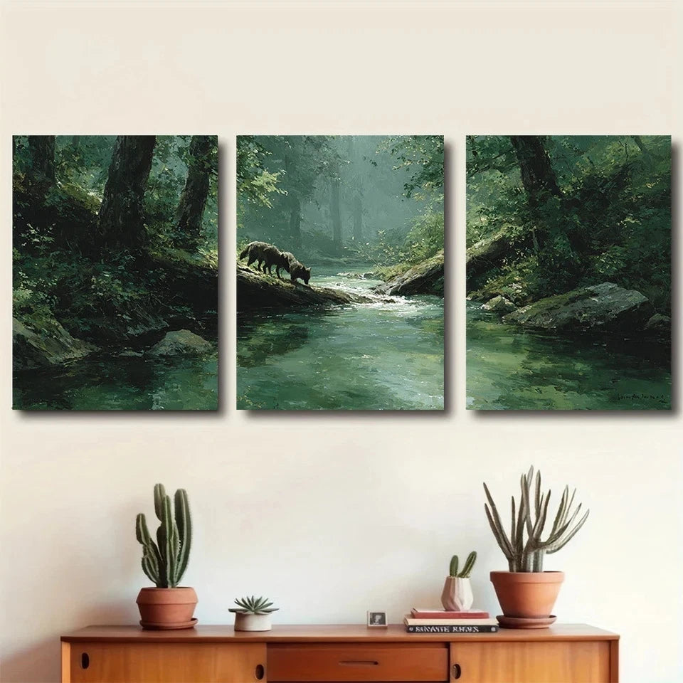 3pcs Wolves Navigating Forest Metal Print Ready to Hang Art - Bella Home Decor
