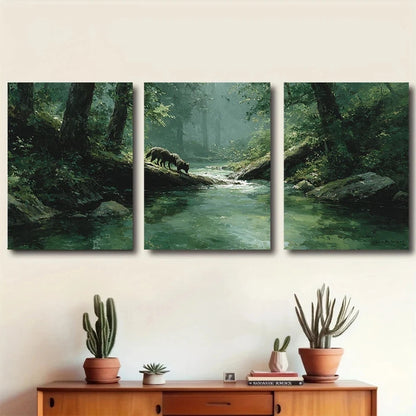 3pcs Wolves Navigating Forest Metal Print Ready to Hang Art - Bella Home Decor