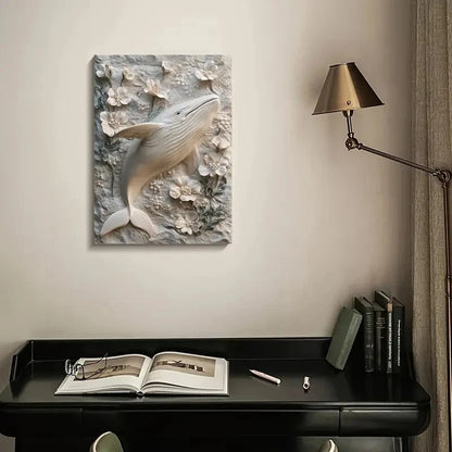 Featuring a Whale Surrounded by Floral Design Painting 40x60cm Metal Print Ready to Hang - Bella Home Decor