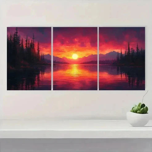 3pcs Color Burs Sunset Abstract Vibrant Wall Art Canvas Unframed - High Quality Print 100% Australian Made Wall Canvas - Bella Home Decor