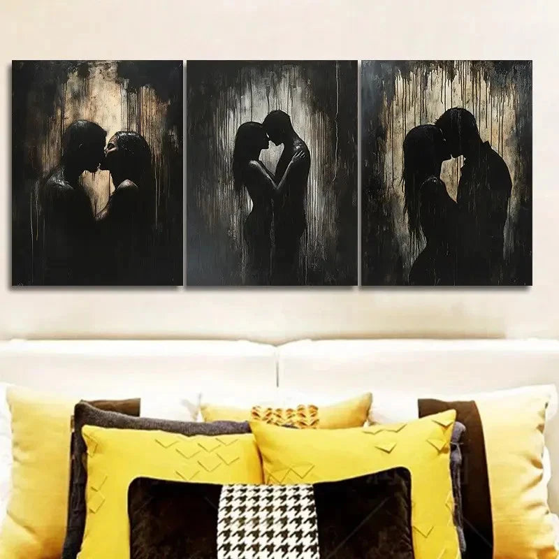 3pcs Classic Kissing Couple Painting Metal Print Ready to Hang Art - Bella Home Decor