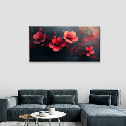 Red Flowers On A Black Wall Art Canvas Office Home Room Framed 120x60cm