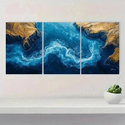 3pcs Navy Blue Golden Black & White Perfect Wall Art Set Canvas Framed 50x70cm - High Quality Print 100% Australian Made Wall Canvas Ready to Hang
