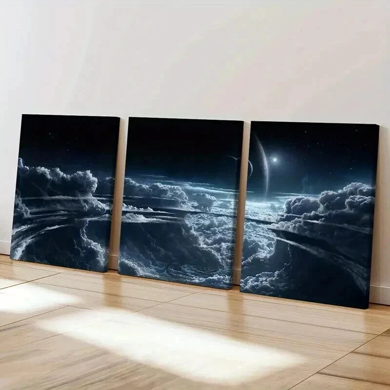 3pcs Fantasy Alien Planet Landscape Universe Wall Art Set Canvas Framed 60x90cm - High Quality Print 100% Australian Made Wall Canvas Ready to Hang - Bella Home Decor