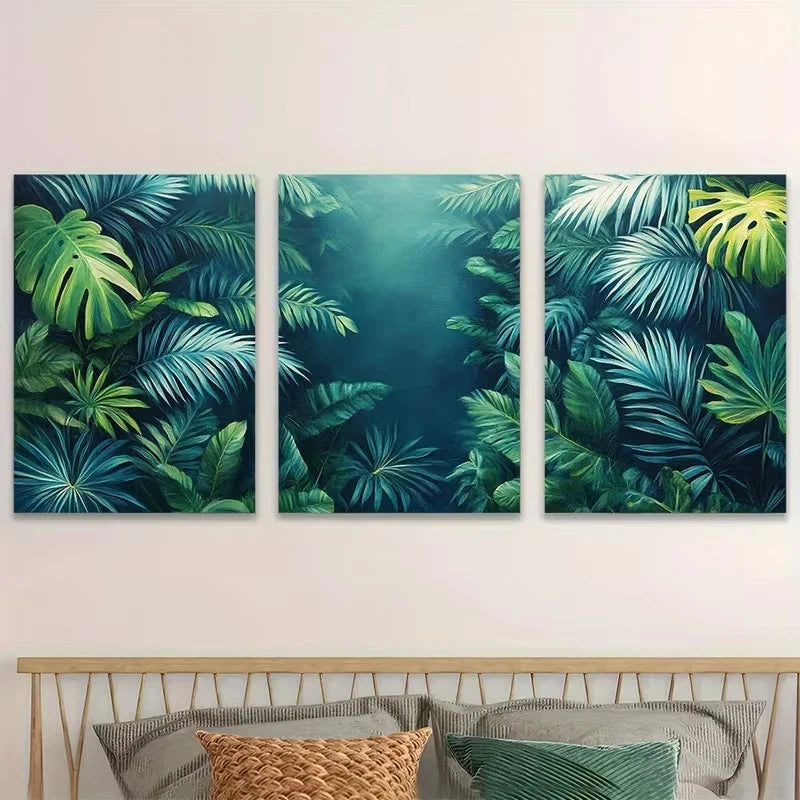 3pcs Botanical Jungle Rainforest Wall Art Set Canvas Framed 50x70cm - High Quality Print 100% Australian Made Wall Canvas Ready to Hang - Bella Home Decor