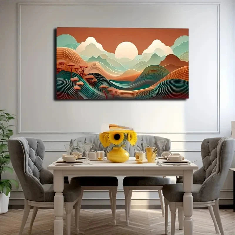 Vibrant Sunrise Landscape Wall Art Canvas Office Home Room Framed 120x60cm
