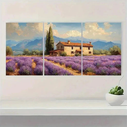 3pcs Lavender Fields Rustic Impasto Wall Art Set Canvas Unframed - High Quality Print 100% Australian Made Wall Canvas