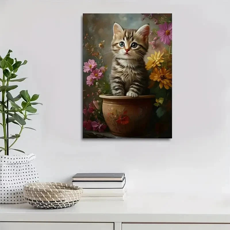 Charming American Shorthair Kitten Vibrant Painting 40x60cm Metal Print Ready to Hang - Bella Home Decor