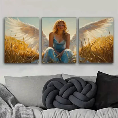 3pcs Graceful Angel in Wheat Field Triptych Wall Art Set Wall Art Canvas Unframed - High Quality Print 100% Australian Made Wall Canvas