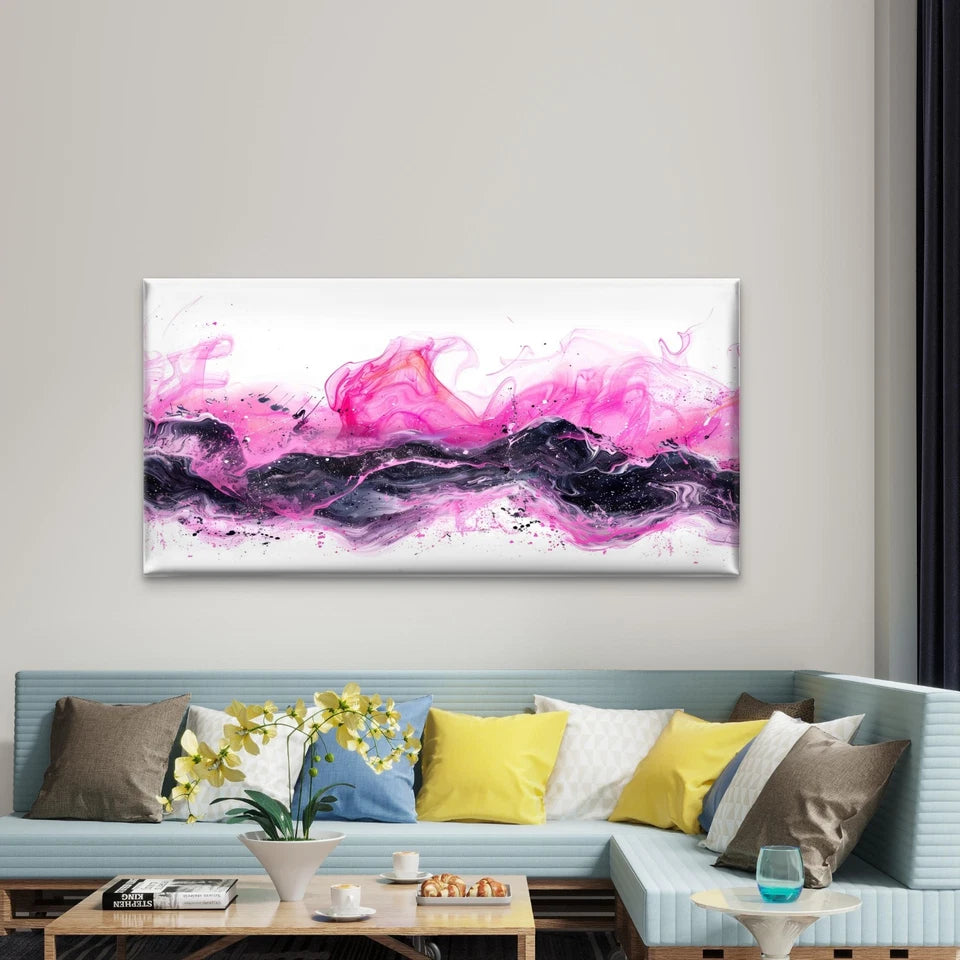 Pink And Black Ink Abstract Wall Art Canvas Office Home Room Framed 120x60cm - Bella Home Decor