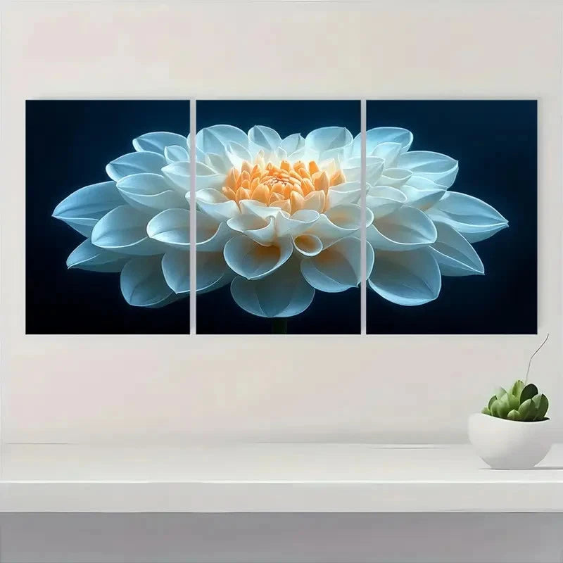 3pcs  White Dahlia Flower Nature Inspired   Wall Art Set Canvas Framed 50x70cm - High Quality Print 100% Australian Made Wall Canvas Ready to Hang - Bella Home Decor