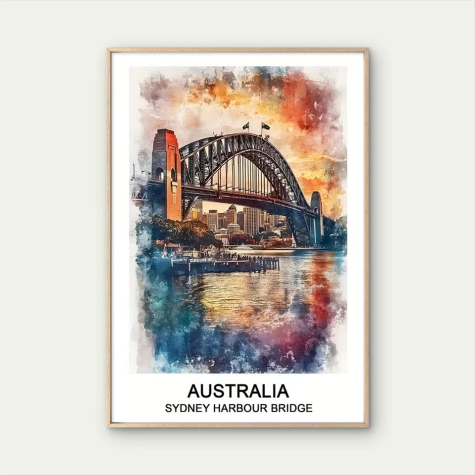 Australia Sydney Harbour Bridge & Opera Travel Poster Print Wall Art