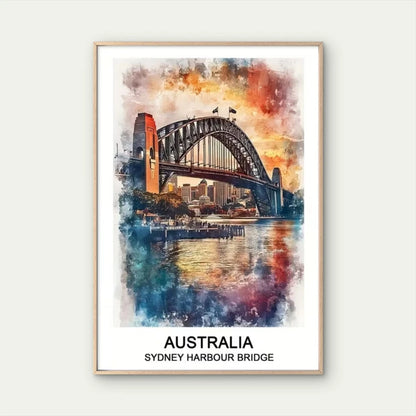 Australia Sydney Harbour Bridge & Opera Travel Poster Print Wall Art