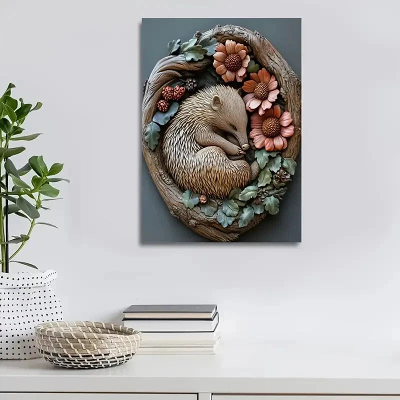 Featuring Echidnas Among Blooming Flowers, Painting  40x60cm Metal Print Ready to Hang - Bella Home Decor