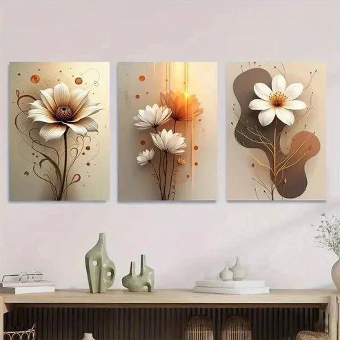 3pcs Vintage Floral Flower Painting White Wall Art Set Canvas Unframed - High Quality Print 100% Australian Made Wall Canvas