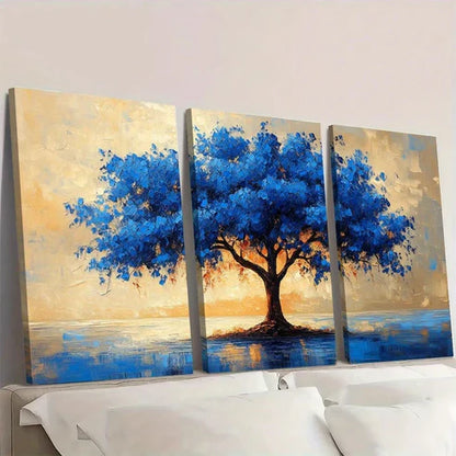3pcs Lakeside blue tree Modern Abstract Painting Wall Art Set Canvas Unframed - High Quality Print 100% Australian Made Wall Canvas