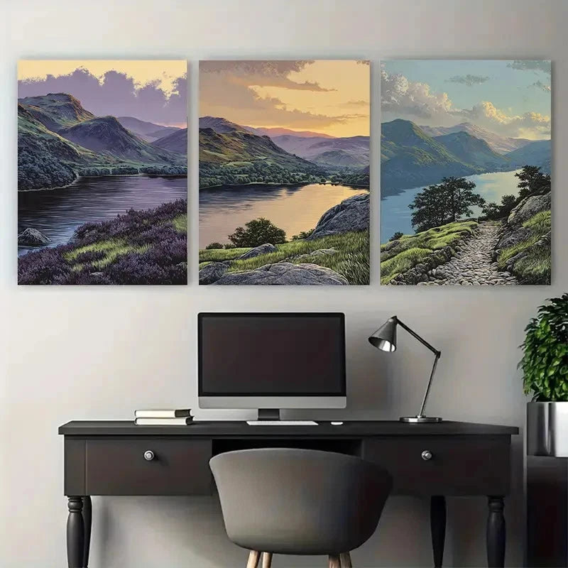 3pcs Scenic Mountain Lake Nature Perfect Wall Art Set Canvas Framed 50x70cm - High Quality Print 100% Australian Made Wall Canvas Ready to Hang