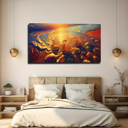 Seashells & Sunshine Wall Art Canvas Office Home Room Framed 120x60cm