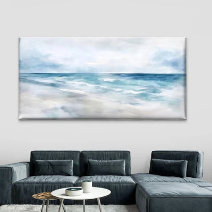 Turquoise & White Ocean Waves Wall Art Canvas Office Home Room Framed 120x60cm