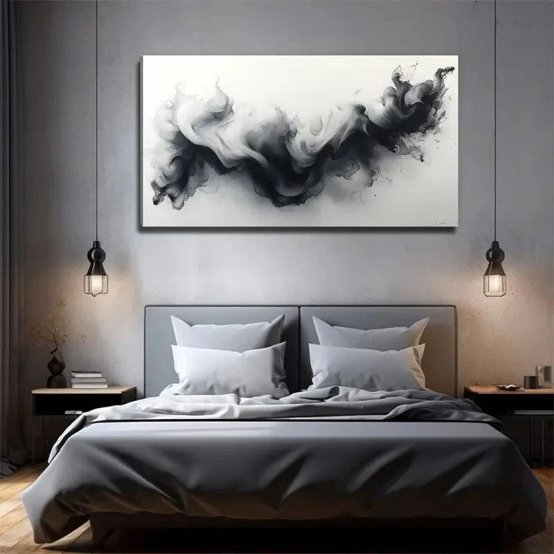 Black And White Smoke Wall Art Canvas Office Home Room Framed 120x60cm