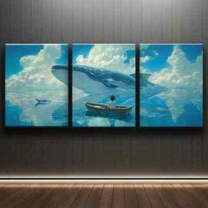 3pcs Whale and Boy Wall Blue Ocean Nature Colorful Wall Art Set Canvas Unframed - High Quality Print 100% Australian Made Wall Canvas