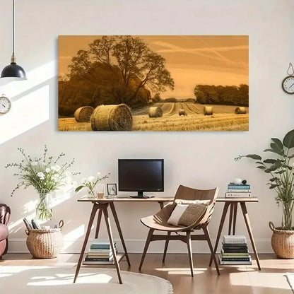 Harvest Landscape Wheat Field Wall Art Canvas Office Home Room Framed 120x60cm - Bella Home Decor