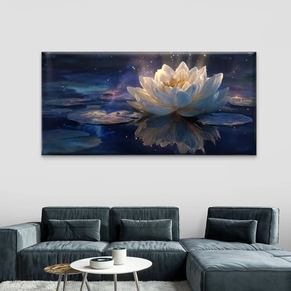 Glow Elegant Lotus with Waters Wall Art Canvas Office Home Room Framed 120x60cm