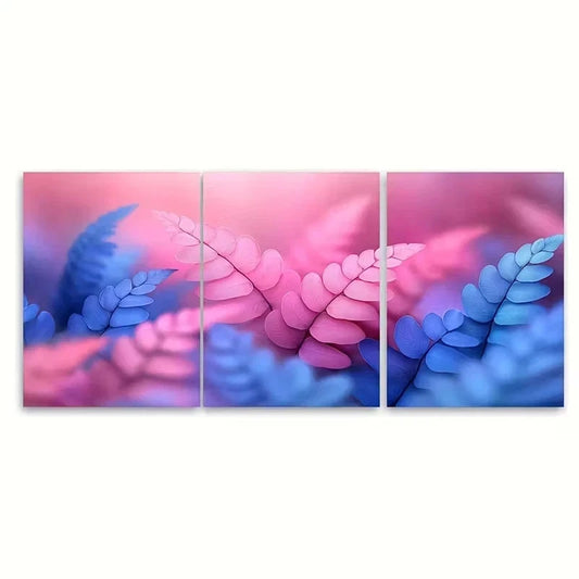3pcs Minimalist Tropical Pink and Blue Leaf Wall Art Set Canvas Framed 60x90cm - High Quality Print 100% Australian Made Wall Canvas Ready to Hang
