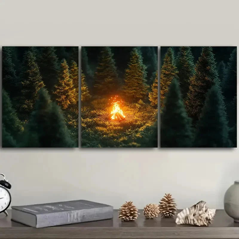 3pcs A Little Campfire Art Painting Wall Art Set Canvas Framed 60x90cm - High Quality Print 100% Australian Made Wall Canvas Ready to Hang - Bella Home Decor