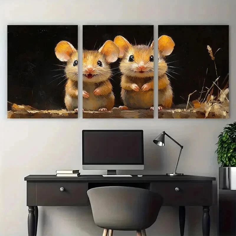 3pcs Mouse Impasto Farmhouse Perfect Wall Art Set Canvas Framed 50x70cm - High Quality Print 100% Australian Made Wall Canvas Ready to Hang - Bella Home Decor
