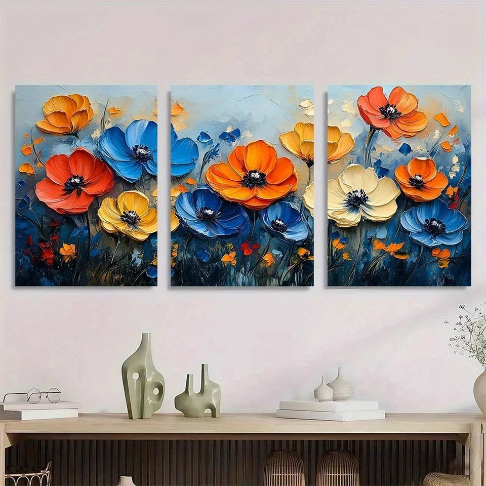 3pcs Vibrant Floral Modern Abstract Wall Art Set Canvas Framed 60x90cm - High Quality Print 100% Australian Made Wall Canvas Ready to Hang - Bella Home Decor