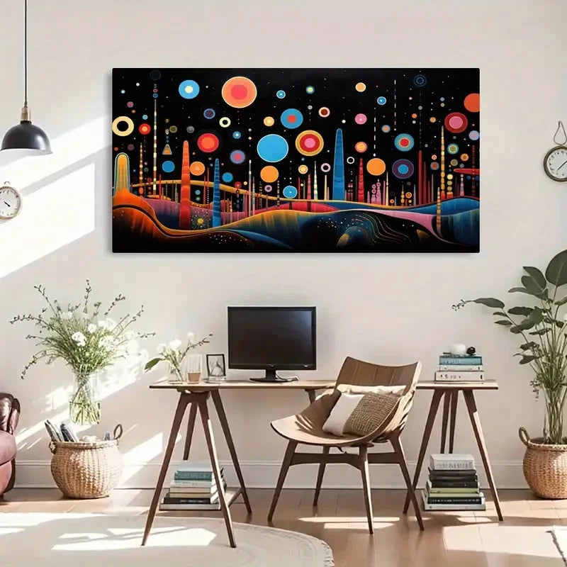 Vibrant Abstract Circle Modern Wall Art Canvas Office Home Room Framed 120x60cm - Bella Home Decor