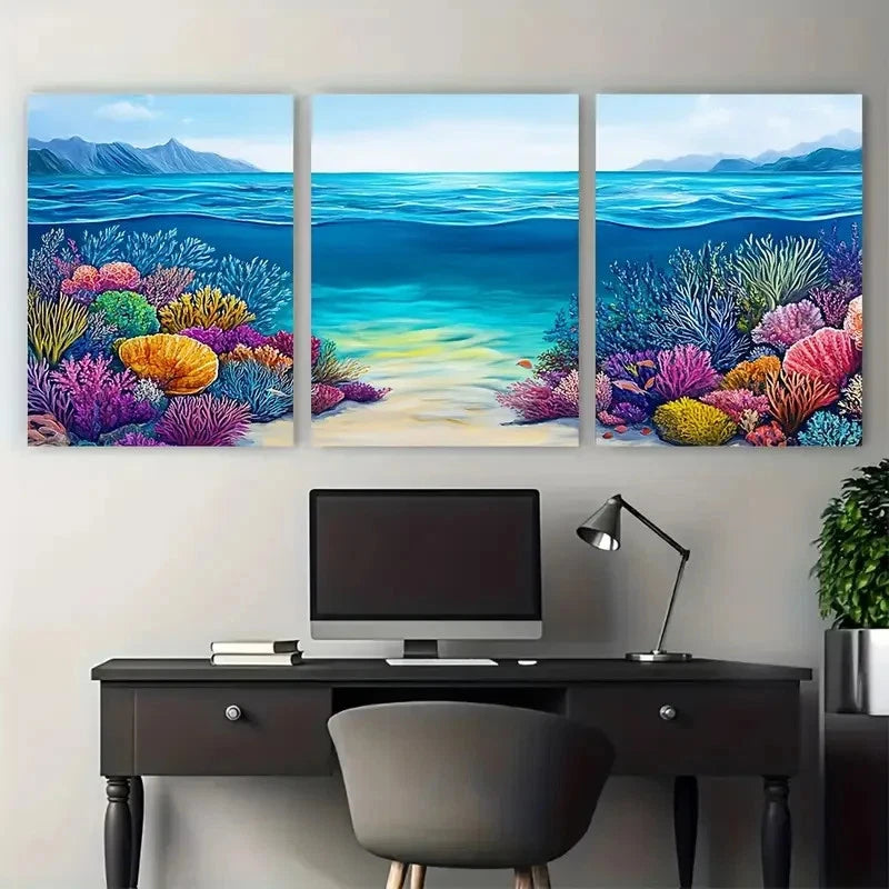 3pcs Australia Vibrant Coral Reefs Under Sea  Wall Art Set Canvas Framed 60x90cm - High Quality Print 100% Australian Made Wall Canvas Ready to Hang - Bella Home Decor