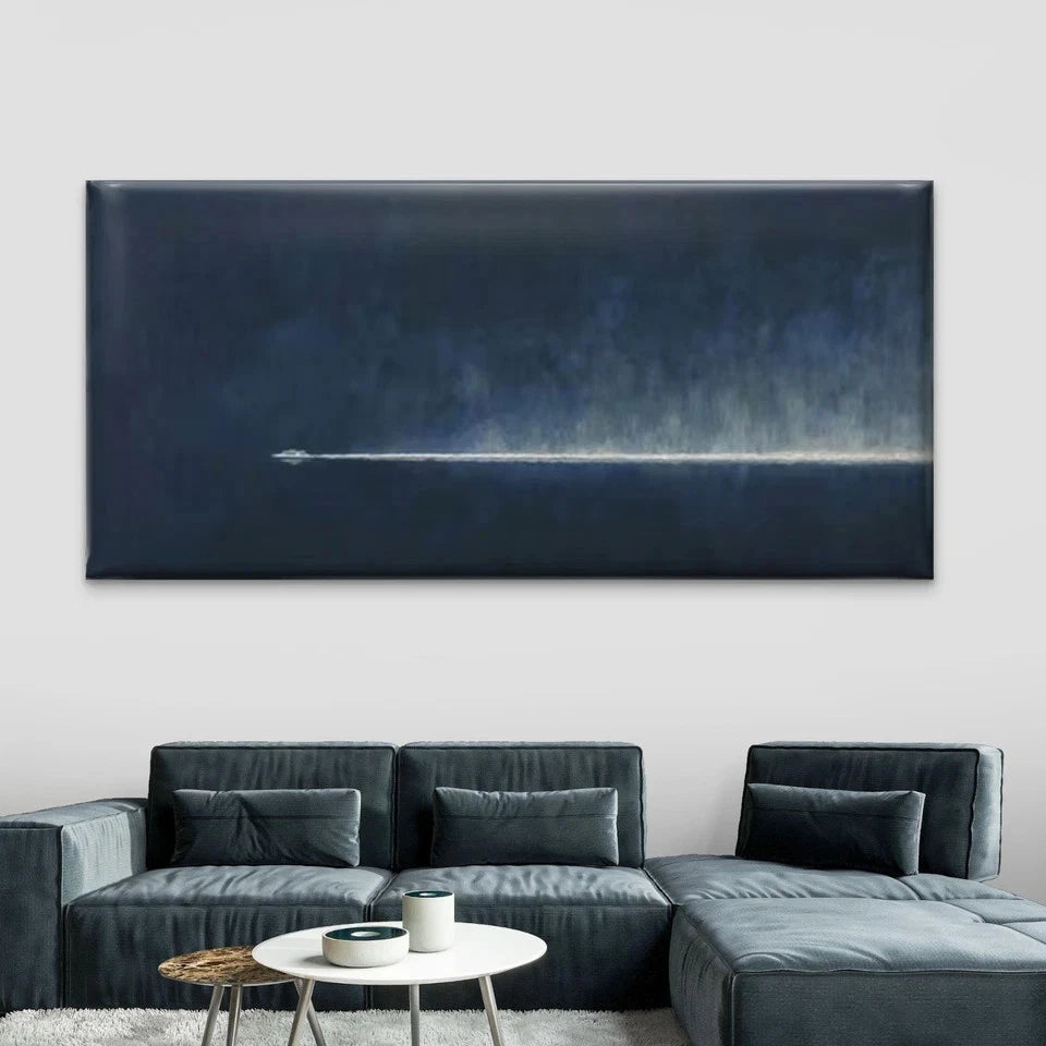 White Boat & Ocean Wave Wall Art Canvas Office Home Room Framed 120x60cm