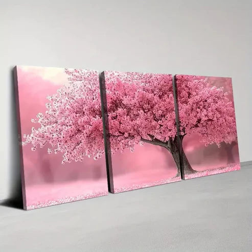 3pcs Elegant and Serene Pink Tree with Florals Canvas Unframed - High Quality Print 100% Australian Made Wall Canvas