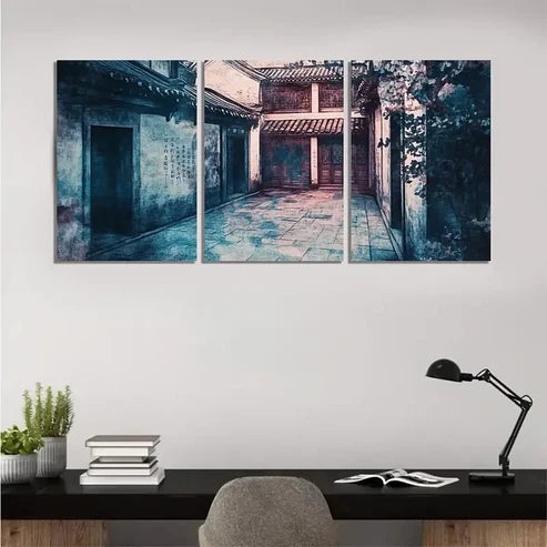 3pcs Courtyard Under the Northern Lights CUNL Wall Art Canvas Unframed – High Quality Print 100% Australian Made Wall Canvas - Bella Home Decor