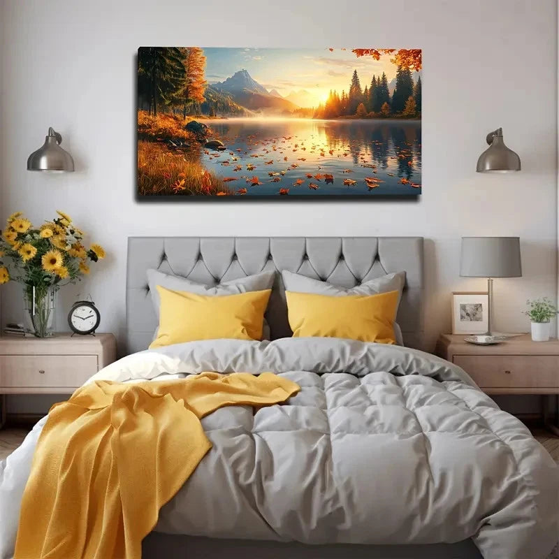 Serene Autumn Landscape Wall Art canvas office home room framed 120x60cm - Bella Home Decor